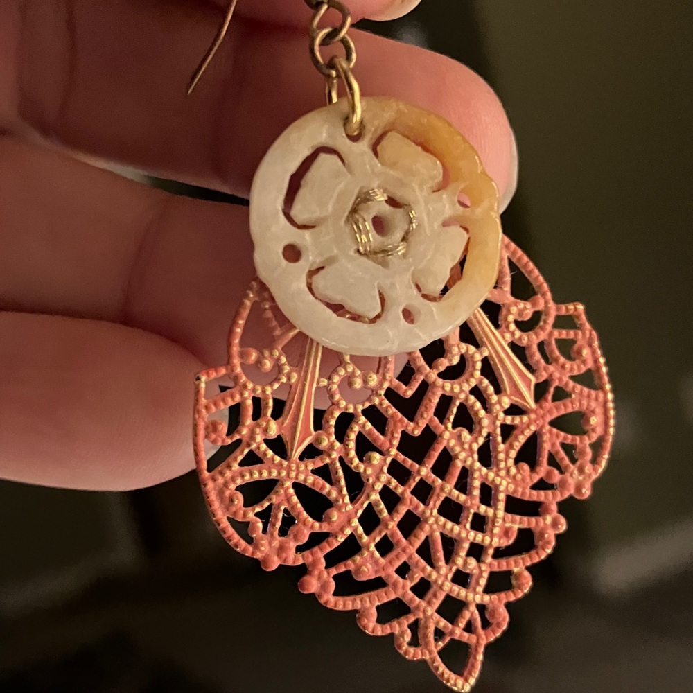 Elegant Coral and Gold Filigree Earrings